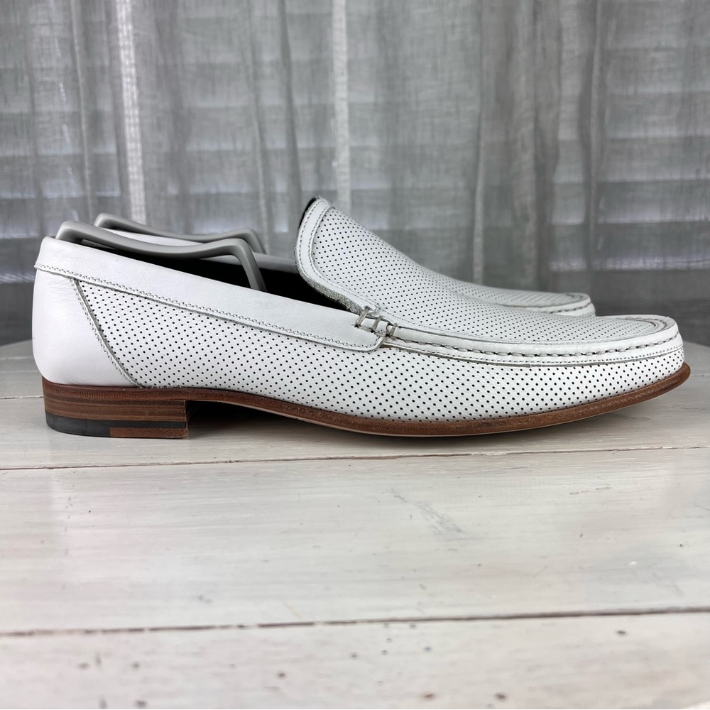 500pte A. Testoni white perforated leather loafers men's size 10